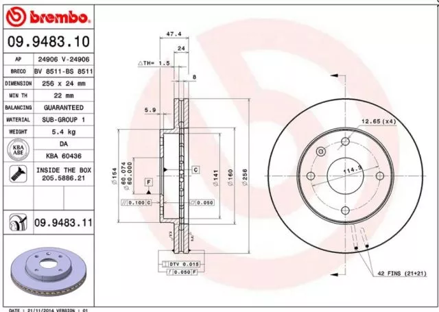 Prednji ventilirajući disk CHEVROLET EPICA LACETTI NUBIRA REZZO DAEWOO 256X24 BREMBO - 0