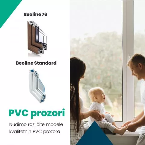 Dvokrilni PVC prozor sa lažnom prečkom Beoline 70 1400 mm x 1400 mm - 2