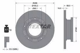 Disk zadnji FORD TRANSIT-TOURNEO 2012-2018 16x288mm TEXTAR  - 0