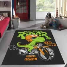 Tepih za decu na gumenoj podlozi 120x180cm – Dino na motoru, crni TG-146 - 0