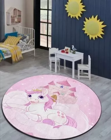 Okrugli tepih za decu 120x120cm sa gumenom podlogom – Unicorn, TG-071 - 0