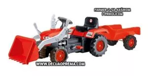 Traktor na pedale Farmer 2 sa kašikom i prikolicom Dolu Crveni - 0