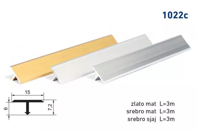 LAJSNA PRELAZNA T-PROFIL 1022C - srebro mat - 0