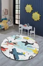 Okrugli tepih za decu 120x120cm sa gumenom podlogom – Avioni, TG-069 - 0