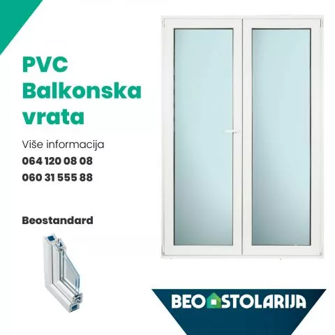 Dvokrilna PVC balkonska vrata Beoline Standard 1400 mm x 2100 mm - 0