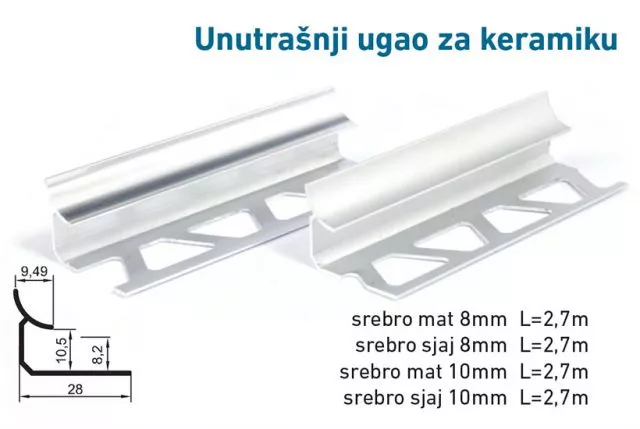 LAJSNA ZA KERAMIKU UNUTRAŠNJI UGAO - sjaj 10 mm - 0