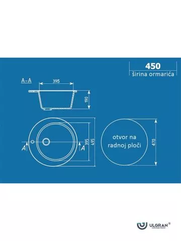 Granitna sudopera U-405 Ulgran 49,5×49,5cm - 3