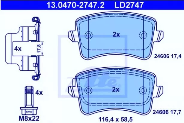 Kočione pločice zadnje Audi A4 A5 Q5 2008- Ate   - 0