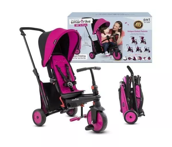 Sklopivi tricikl Smart Trike STR3 Plus 6u1 sa podesivim naslonom – roze - 0