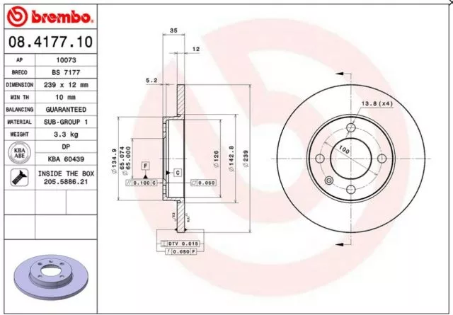 Disk prednji kočnice AUDI SEAT VW 239x12 1973-1998 BREMBO  - 0