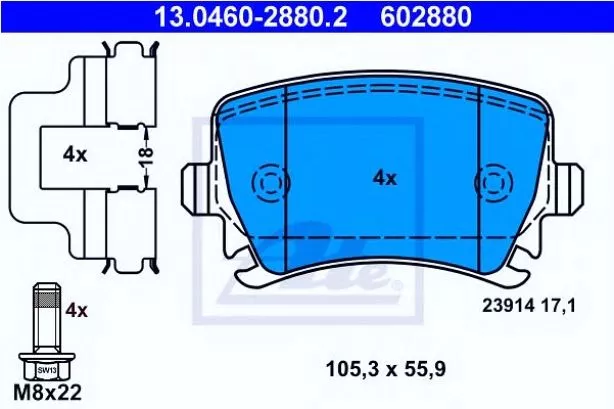 Pločice zadnje kočione GOLF PASAT AUDI A4 A6 2005-2017 ATE  - 0