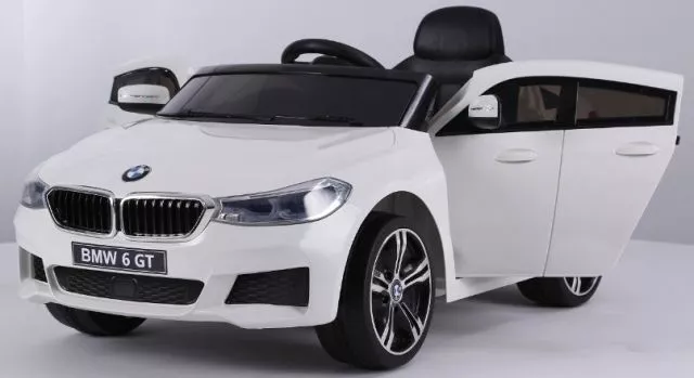 Dečiji auto licencirani BMW GT 6 sa kožnim sedištem i mekim gumama – beli - 0