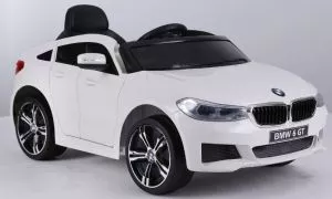 Dečiji auto licencirani BMW GT 6 sa kožnim sedištem i mekim gumama – beli - 0