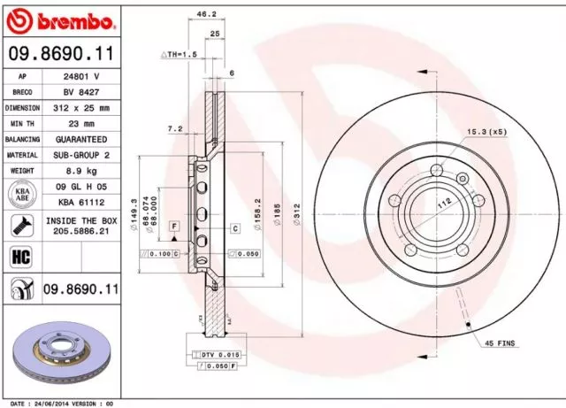 Prednji ventilirajući disk AUDI A4 A6 SEAT ŠKODA VW 25X312 BREMBO  - 0