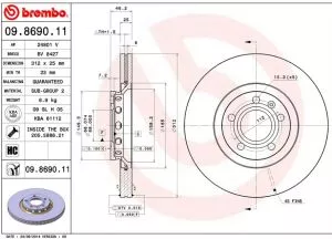 Prednji ventilirajući disk AUDI A4 A6 SEAT ŠKODA VW 25X312 BREMBO  - 0