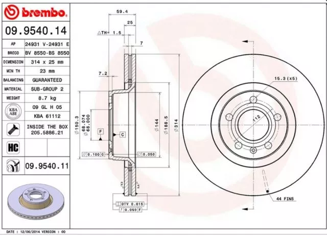 Prednji ventilirajući disk AUDI A6 25X314 BREMBO - 0