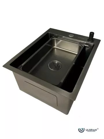 Inox sudopera HD4050 Crna Ulgran sa dozerom za deterdžent i korpicom 40x50cm - 0