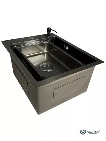 Inox sudopera HD4050 Crna Ulgran sa dozerom za deterdžent i korpicom 40x50cm - 2