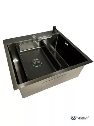 Inox sudopera HD5550 Crna Ulgran sa dozerom za deterdžent i korpicom 55x50cm - 0