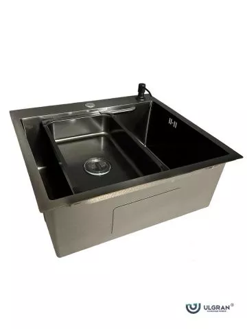 Inox sudopera HD5550 Crna Ulgran sa dozerom za deterdžent i korpicom 55x50cm - 1